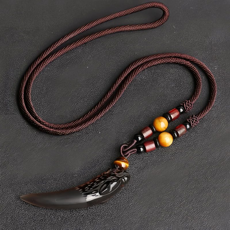 Collar con Diente de Lobo de Obsidiana Negra Natural: Amuleto de Valentía Natural Ice Obsidian Wolf Tooth Courage Pendant