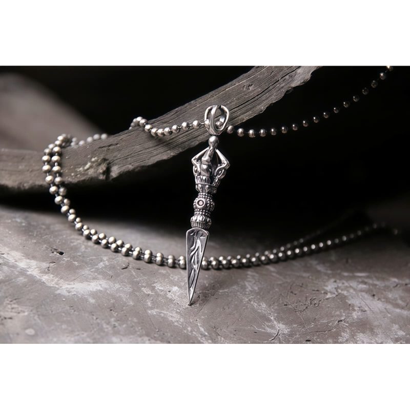 Colar Tibetano Vajra Dorje de Prata 925 para Iluminação Tibetan 925 Sterling Silver Dorje Vajra Enlightenment Necklace