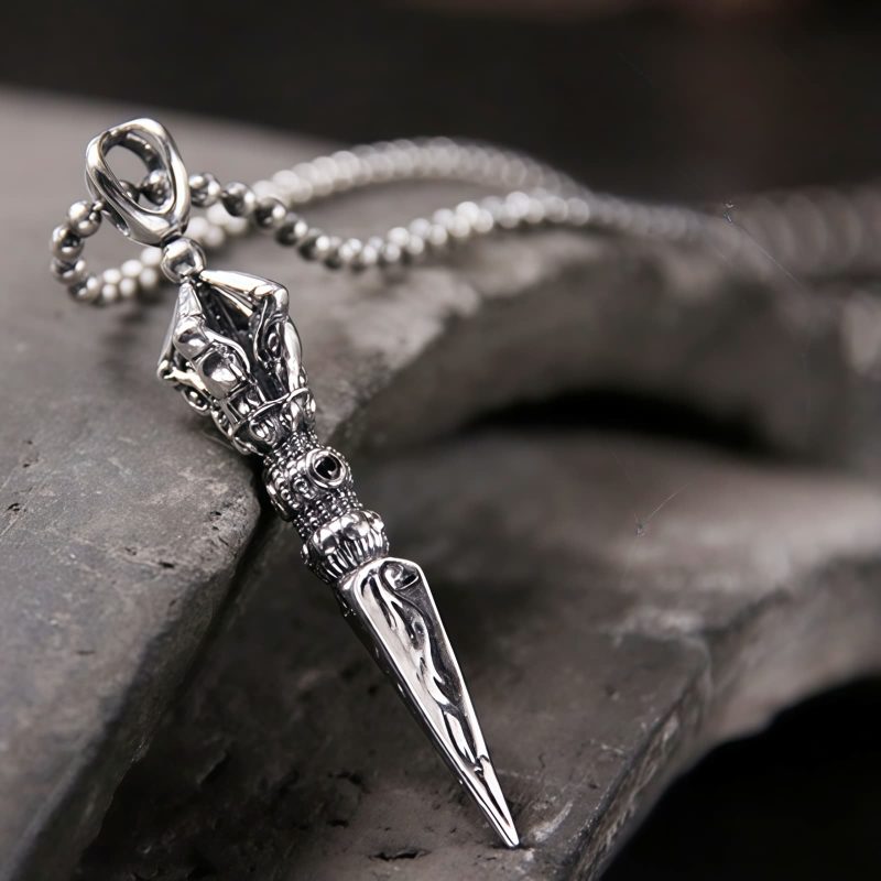 Colar Tibetano Vajra Dorje de Prata 925 para Iluminação Tibetan 925 Sterling Silver Dorje Vajra Enlightenment Necklace