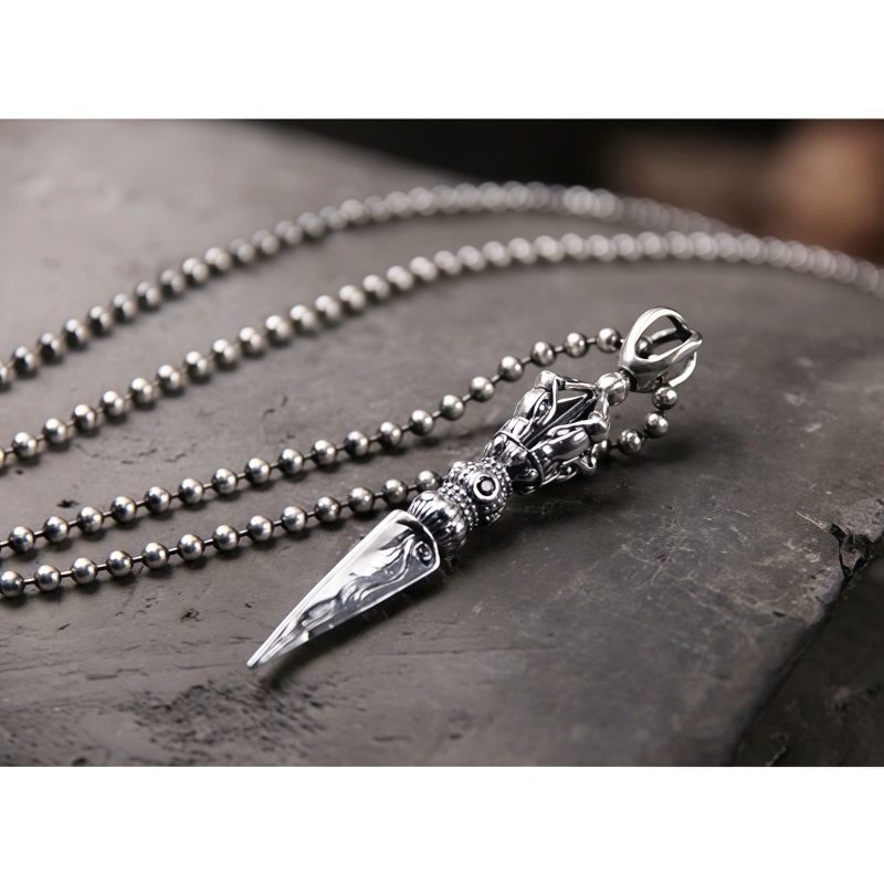 Colar Tibetano Vajra Dorje de Prata 925 para Iluminação Tibetan 925 Sterling Silver Dorje Vajra Enlightenment Necklace