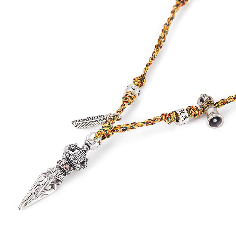 قلادة بتصميم دورجة فاجرا وأوم مانى بادمي هوم من الفضة الإسترلينية عيار 925 التبتية Tibetan 925 Sterling Silver Dorje Vajra Om Mani Padme Hum Necklace Pendant