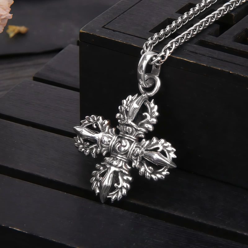 Collar Tibetano de Plata Esterlina 925 con Doble Dorje Vajra para la Fuerza Tibetan 925 Sterling Silver Double Dorje Vajra Strength Necklace