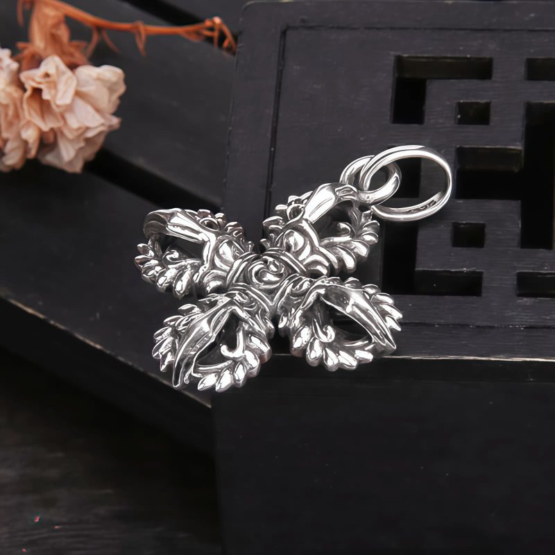 Collar Tibetano de Plata Esterlina 925 con Doble Dorje Vajra para la Fuerza Tibetan 925 Sterling Silver Double Dorje Vajra Strength Necklace