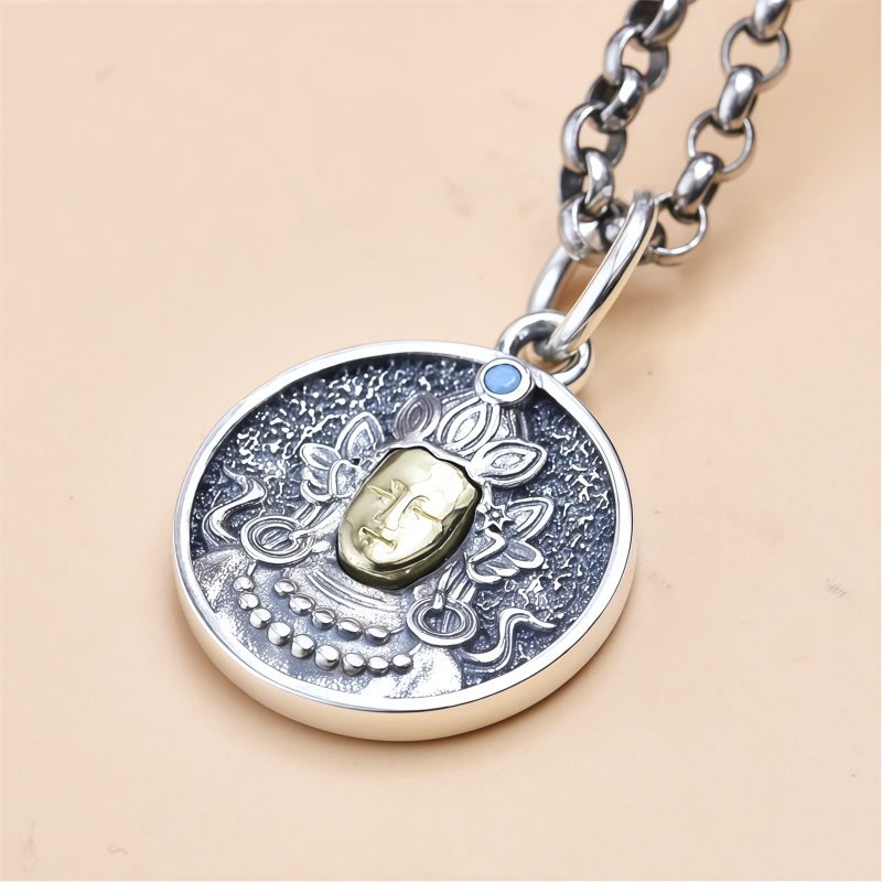 Collar de Tara Verde Doble Dorje Vajra de Plata Esterlina Tibetana 925 Tibetan 925 Sterling Silver Green Tara Double Dorje Vajra Necklace