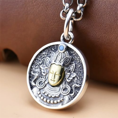 Tibetan 925 Sterling Silver Green Tara Double Dorje Vajra Necklace Tibetan 925 Sterling Silver Green Tara Double Dorje Vajra Necklace