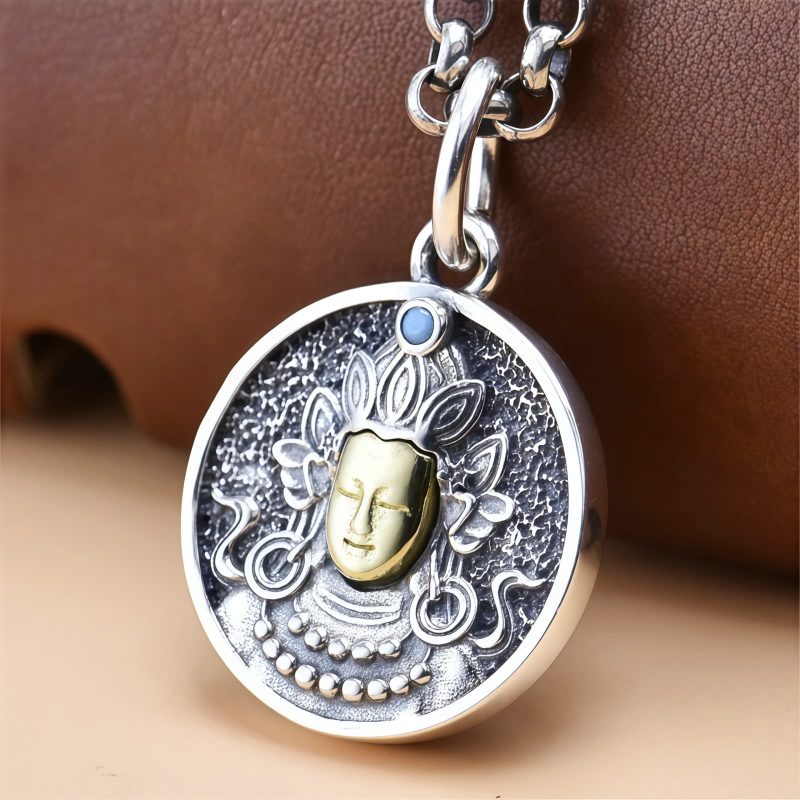 Collar de Tara Verde Doble Dorje Vajra de Plata Esterlina Tibetana 925 Tibetan 925 Sterling Silver Green Tara Double Dorje Vajra Necklace