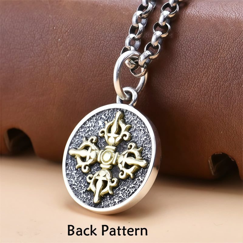 Collar de Tara Verde Doble Dorje Vajra de Plata Esterlina Tibetana 925 Tibetan 925 Sterling Silver Green Tara Double Dorje Vajra Necklace