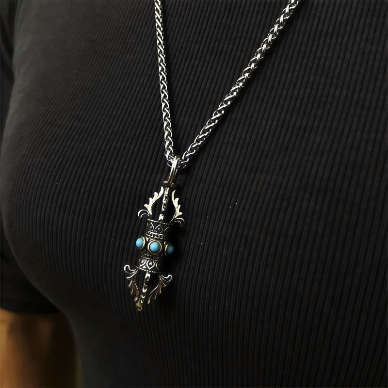 Collar con dije de Vajra Dorje de cobre tibetano para la prosperidad Tibetan Copper Vajra Dorje Wealth Necklace Pendant