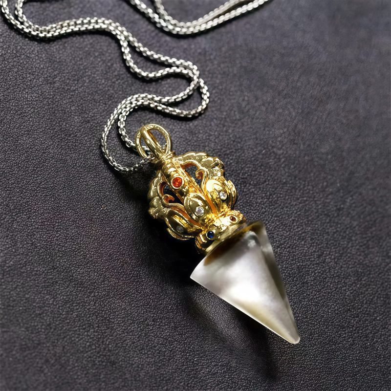 Collar con colgante de cristal Liuli de Loto Dorje Vajra Tibetano Tibetan Dorje Vajra Lotus Liuli Crystal Necklace Pendant