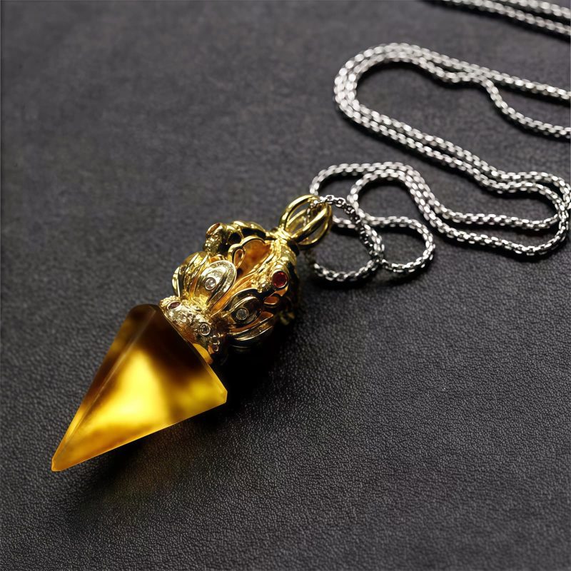 Collar con colgante de cristal Liuli de Loto Dorje Vajra Tibetano Tibetan Dorje Vajra Lotus Liuli Crystal Necklace Pendant