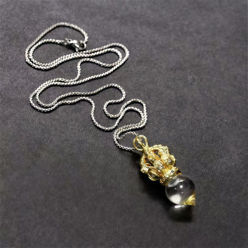 Collar con colgante de cristal Liuli de Loto Dorje Vajra Tibetano Tibetan Dorje Vajra Lotus Liuli Crystal Necklace Pendant
