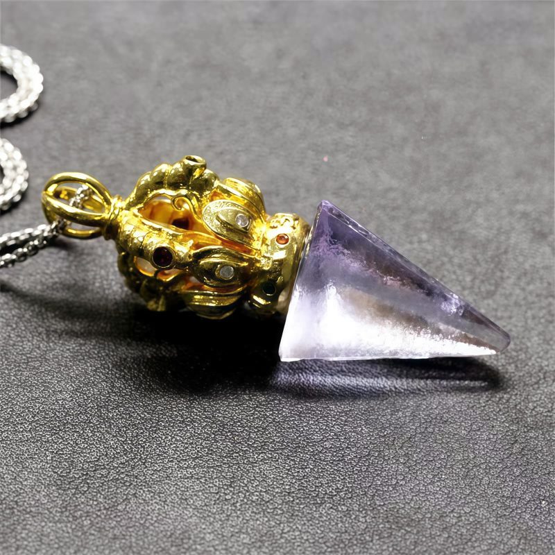 Collar con colgante de cristal Liuli de Loto Dorje Vajra Tibetano Tibetan Dorje Vajra Lotus Liuli Crystal Necklace Pendant