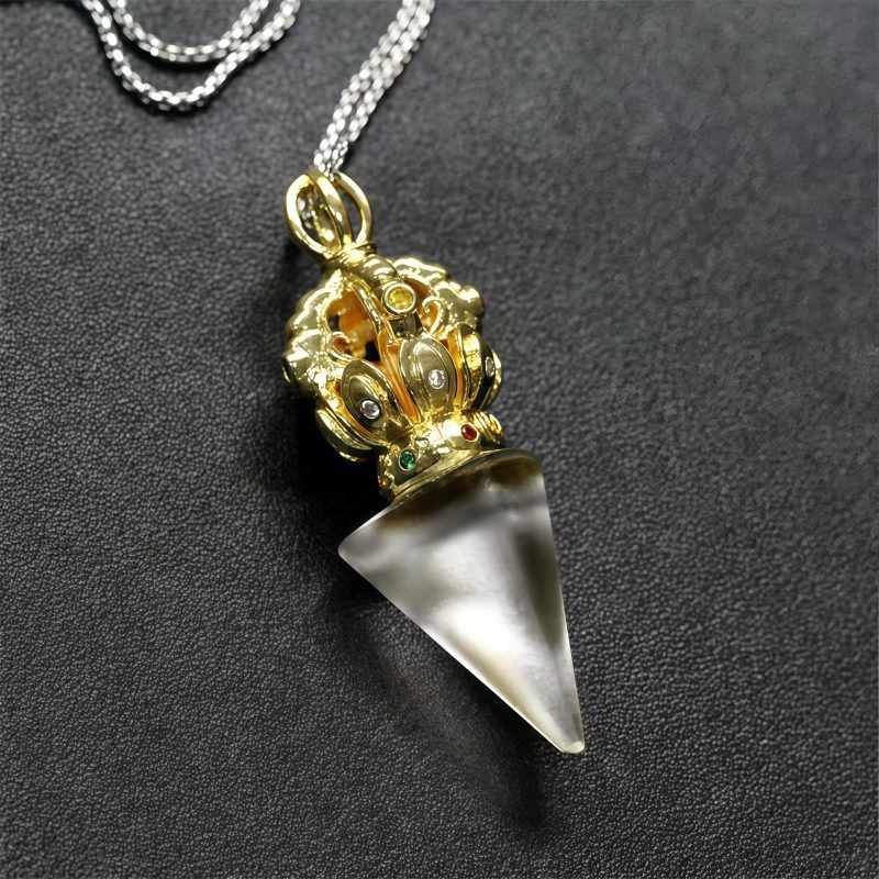 Collar con colgante de cristal Liuli de Loto Dorje Vajra Tibetano Tibetan Dorje Vajra Lotus Liuli Crystal Necklace Pendant