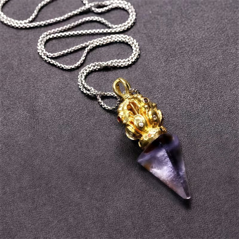 Collar con colgante de cristal Liuli de Loto Dorje Vajra Tibetano Tibetan Dorje Vajra Lotus Liuli Crystal Necklace Pendant