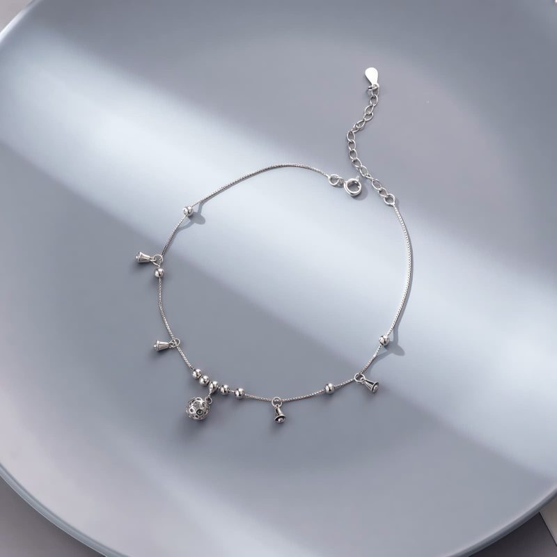 Tobillera de Protección con Campanas de Plata Esterlina Tibetana 925 Tibetan 925 Sterling Silver Bell Protection Anklet