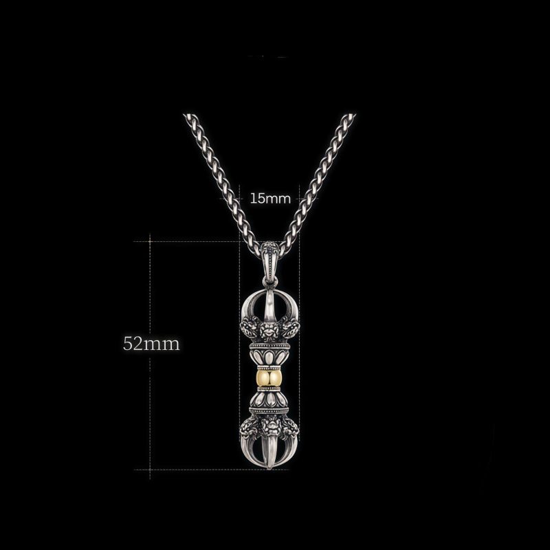 Collar con dije Dorje Vajra de plata tibetana para la prosperidad Tibetan Silver Dorje Vajra Wealth Pendant