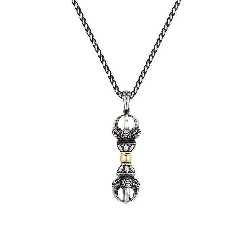 Collar con dije Dorje Vajra de plata tibetana para la prosperidad Tibetan Silver Dorje Vajra Wealth Pendant