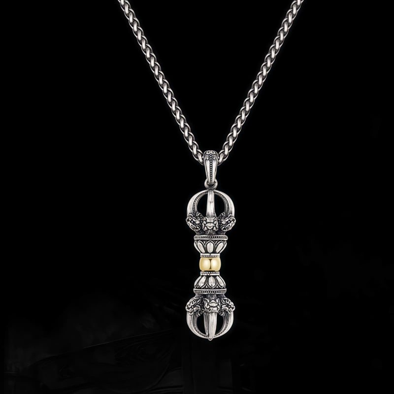 Collar con dije Dorje Vajra de plata tibetana para la prosperidad Tibetan Silver Dorje Vajra Wealth Pendant