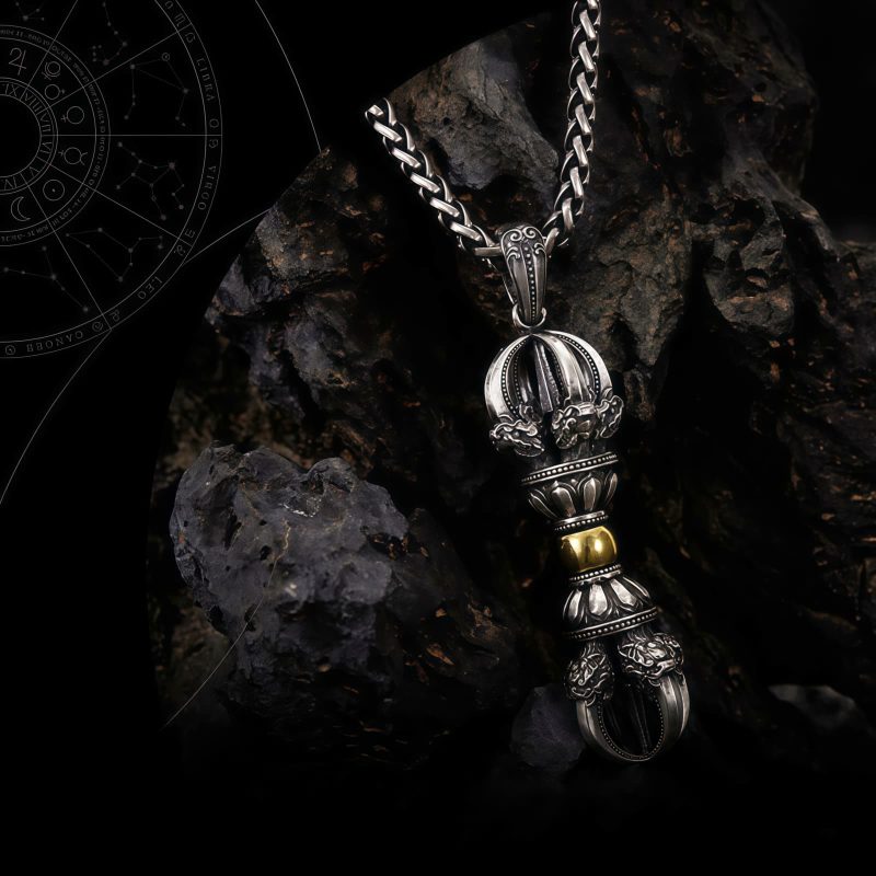 Collar con dije Dorje Vajra de plata tibetana para la prosperidad Tibetan Silver Dorje Vajra Wealth Pendant