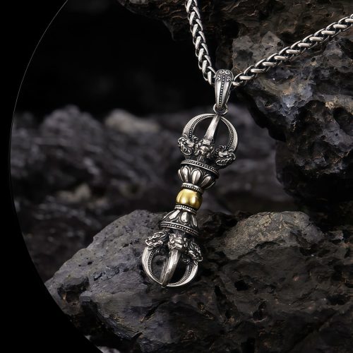 Collar con dije Dorje Vajra de plata tibetana para la prosperidad Collar con dije Dorje Vajra de plata tibetana para la prosperidad