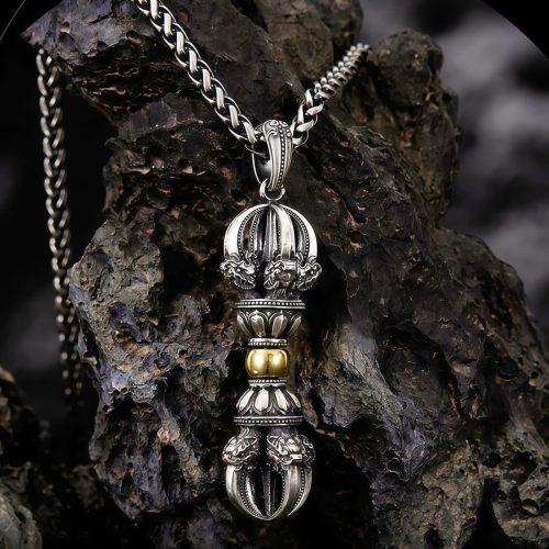 Collar con dije Dorje Vajra de plata tibetana para la prosperidad Collar con dije Dorje Vajra de plata tibetana para la prosperidad