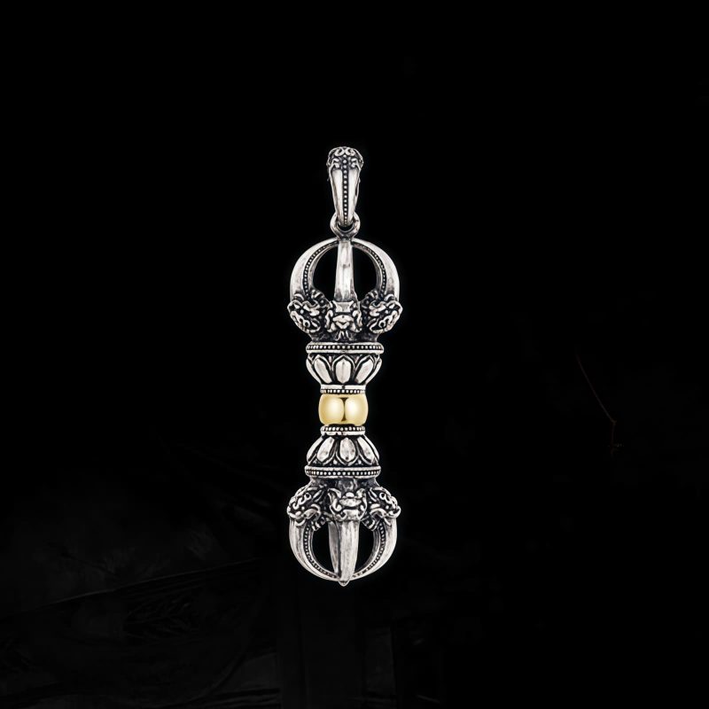 Collar con dije Dorje Vajra de plata tibetana para la prosperidad Tibetan Silver Dorje Vajra Wealth Pendant