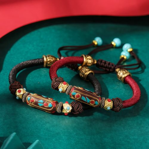 Pulsera Trenzada Tibetana de Turquesa con Om Mani Padme Hum Pulsera Trenzada Tibetana de Turquesa con Om Mani Padme Hum