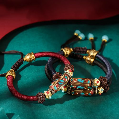 Pulsera Trenzada Tibetana de Turquesa con Om Mani Padme Hum Pulsera Trenzada Tibetana de Turquesa con Om Mani Padme Hum