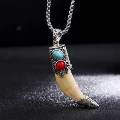 Collar con dije de diente de lobo de acero de titanio Collar con dije de diente de lobo de acero de titanio