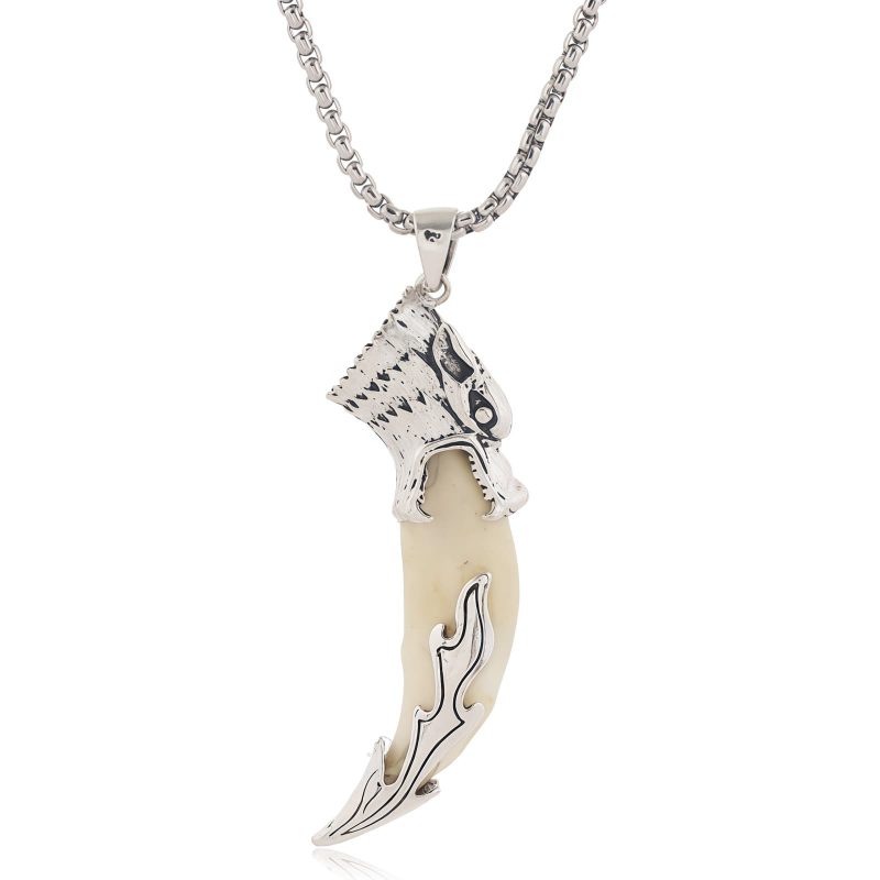 Collar con dije de diente de lobo de acero de titanio Titanium Steel Wolf Tooth Pendant Necklace