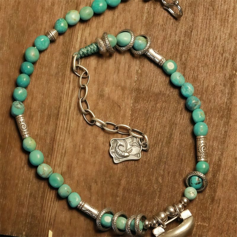 Tobillera de Plata 925 con Cerradura China y Turquesa Turquoise 925 Silver Chinese Lock Strength Anklet
