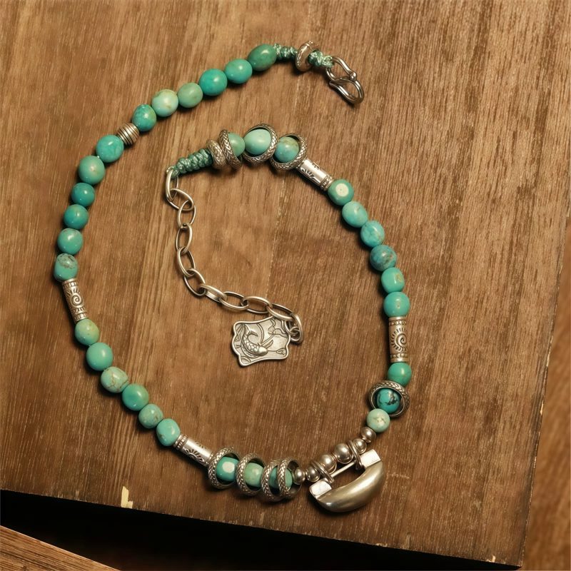 Tobillera de Plata 925 con Cerradura China y Turquesa Turquoise 925 Silver Chinese Lock Strength Anklet