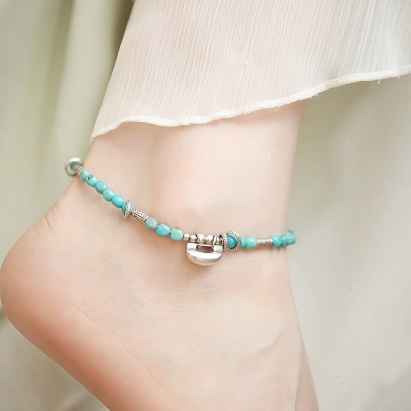 Tobillera de Plata 925 con Cerradura China y Turquesa Turquoise 925 Silver Chinese Lock Strength Anklet