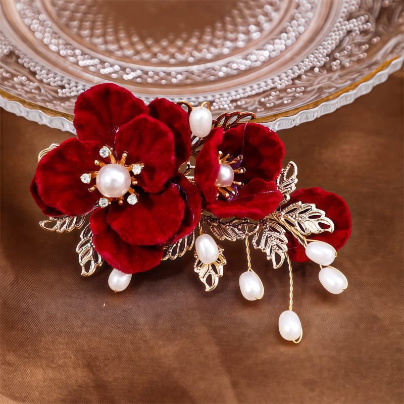 Clip de Cabello Vintage de Camelia Roja Vintage Red Camellia Hair Clip