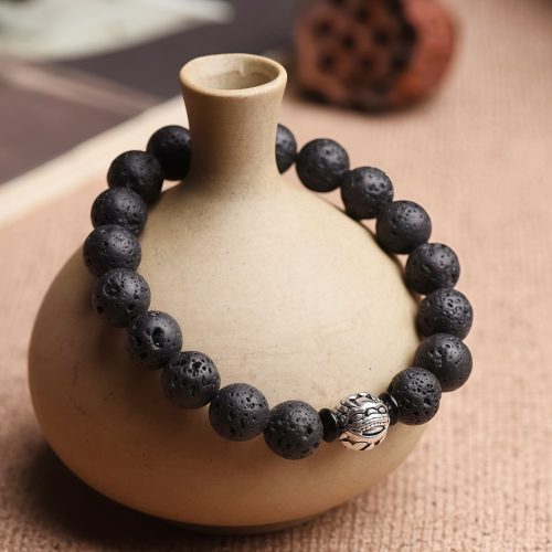 Pulsera de la Riqueza Pixiu de Roca de Lava y Cobre Blanco Pulsera de la Riqueza Pixiu de Roca de Lava y Cobre Blanco