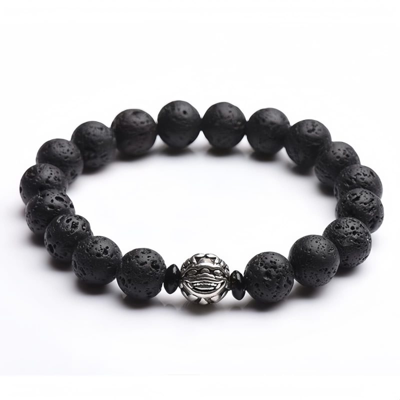 Pulsera de la Riqueza Pixiu de Roca de Lava y Cobre Blanco White Copper PiXiu Lava Rock Wealth Bracelet
