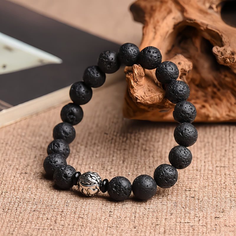 Pulsera de la Riqueza Pixiu de Roca de Lava y Cobre Blanco White Copper PiXiu Lava Rock Wealth Bracelet