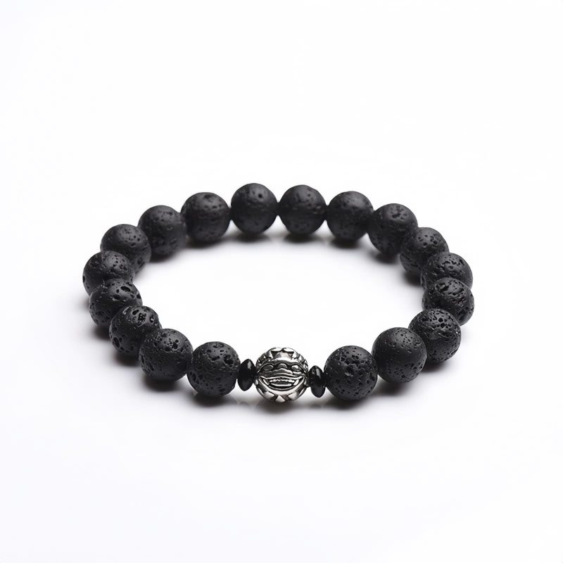 Pulsera de la Riqueza Pixiu de Roca de Lava y Cobre Blanco White Copper PiXiu Lava Rock Wealth Bracelet