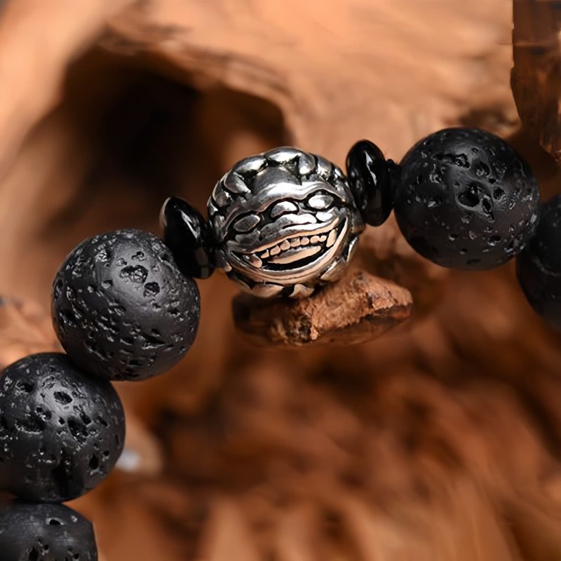 Pulsera de la Riqueza Pixiu de Roca de Lava y Cobre Blanco White Copper PiXiu Lava Rock Wealth Bracelet