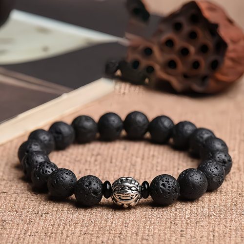 Pulsera de la Riqueza Pixiu de Roca de Lava y Cobre Blanco Pulsera de la Riqueza Pixiu de Roca de Lava y Cobre Blanco