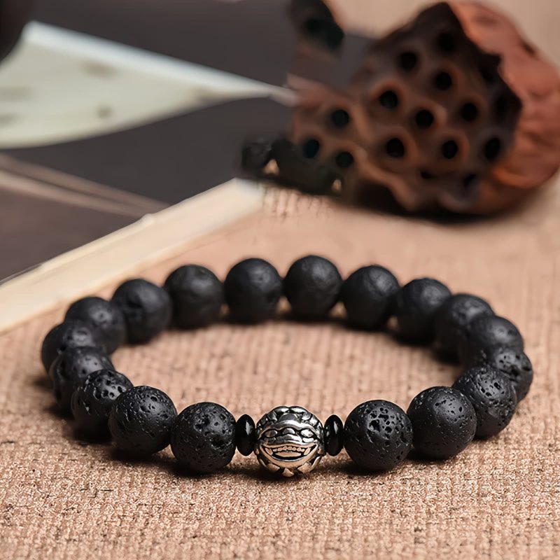 Pulsera de la Riqueza Pixiu de Roca de Lava y Cobre Blanco White Copper PiXiu Lava Rock Wealth Bracelet