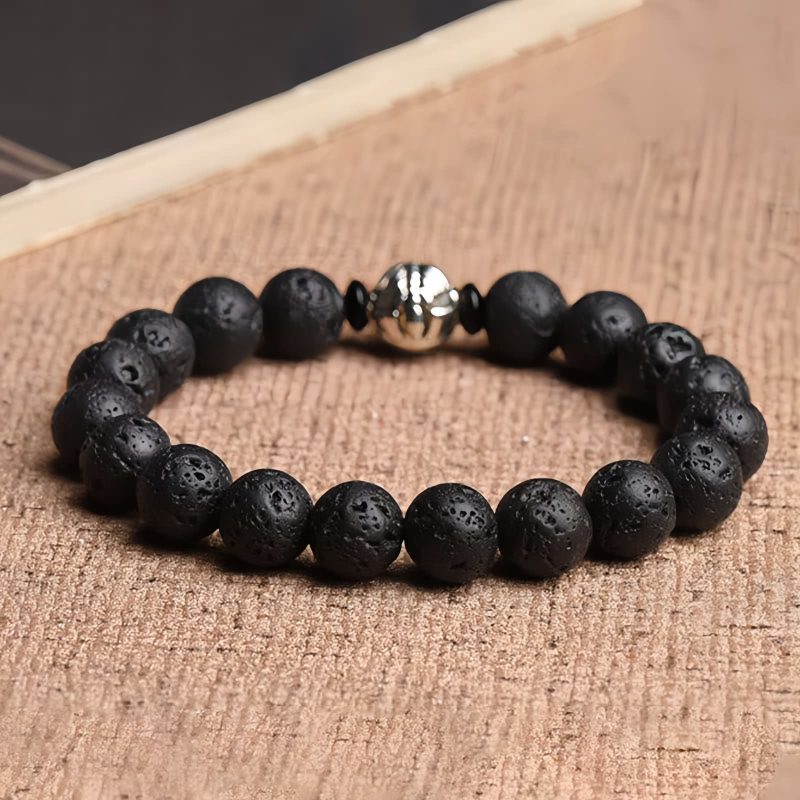 Pulsera de la Riqueza Pixiu de Roca de Lava y Cobre Blanco White Copper PiXiu Lava Rock Wealth Bracelet