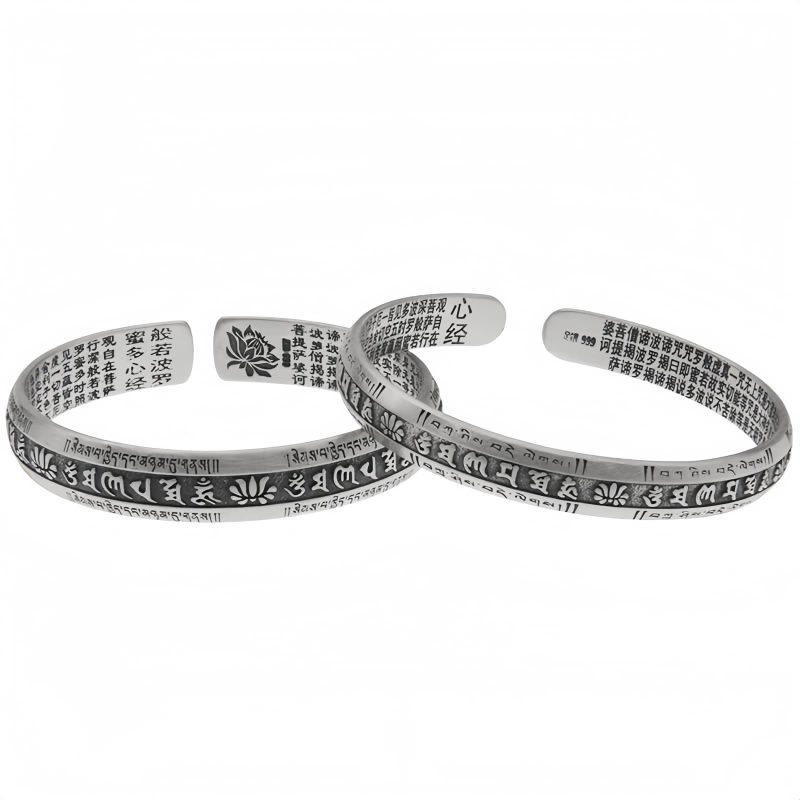 999 Perak Sterling Om Mani Padme Hum Lotus Meditasi Gelang 999 Sterling Silver Om Mani Padme Hum Lotus Meditation Bracelet