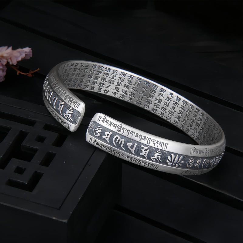 999 Perak Sterling Om Mani Padme Hum Lotus Meditasi Gelang 999 Sterling Silver Om Mani Padme Hum Lotus Meditation Bracelet