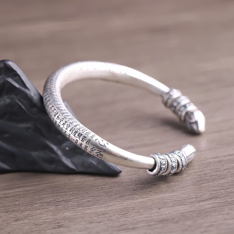999純銀 オーム マニ ペメ フーム 瞑想ブレスレット 999 Sterling Silver Om Mani Padme Hum Meditation Bracelet