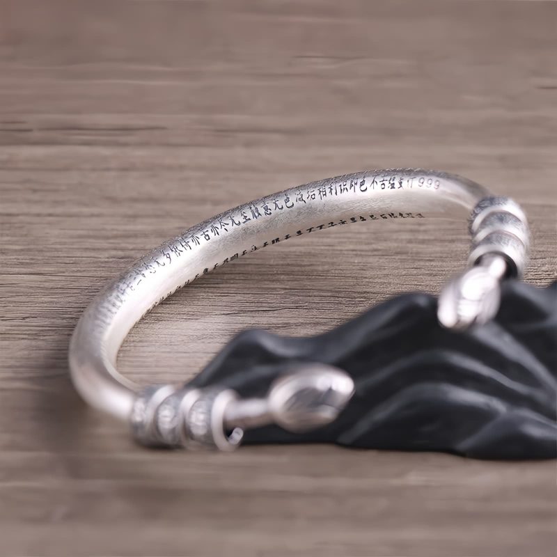 999純銀 オーム マニ ペメ フーム 瞑想ブレスレット 999 Sterling Silver Om Mani Padme Hum Meditation Bracelet