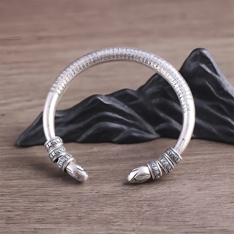 999純銀 オーム マニ ペメ フーム 瞑想ブレスレット 999 Sterling Silver Om Mani Padme Hum Meditation Bracelet