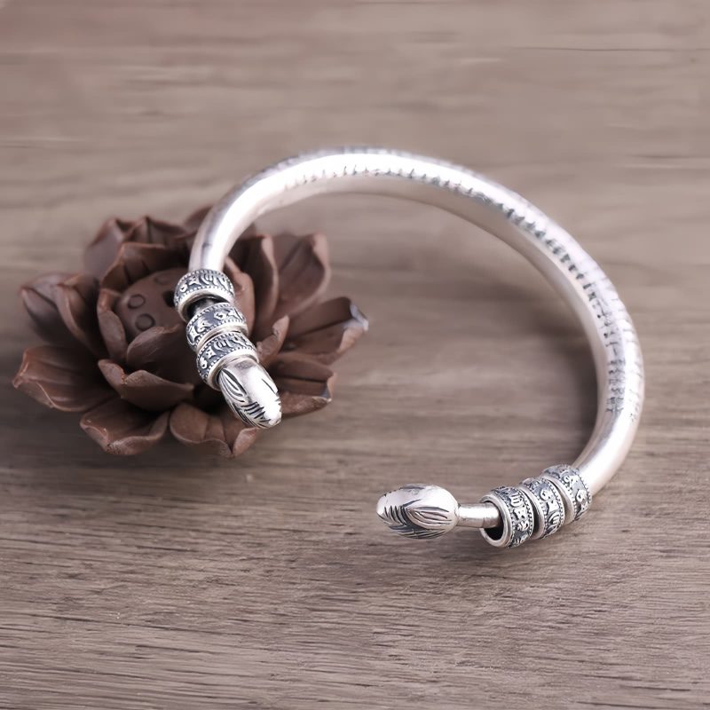 999純銀 オーム マニ ペメ フーム 瞑想ブレスレット 999 Sterling Silver Om Mani Padme Hum Meditation Bracelet