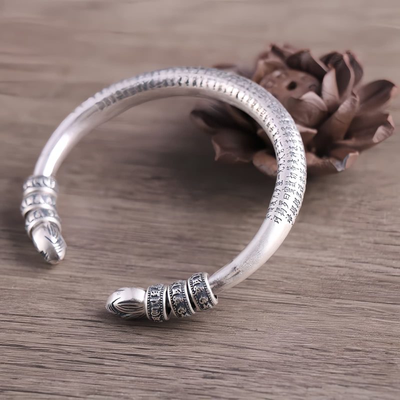 999純銀 オーム マニ ペメ フーム 瞑想ブレスレット 999 Sterling Silver Om Mani Padme Hum Meditation Bracelet