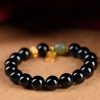 سوار يد من العقيق الأسود و حجر الهيتيان اليشم الثمين Black Onyx Hetian Jade Wealth Bracelet